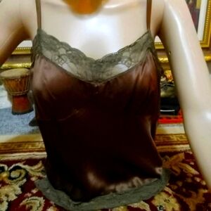 Mocha colored satin camisol with lace trim size small